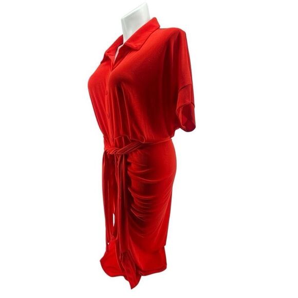 Nina Parker x Macy’s Flame Scarlet Ruched Tie-Front Shirtdress 4X NWT - Picture 2 of 15